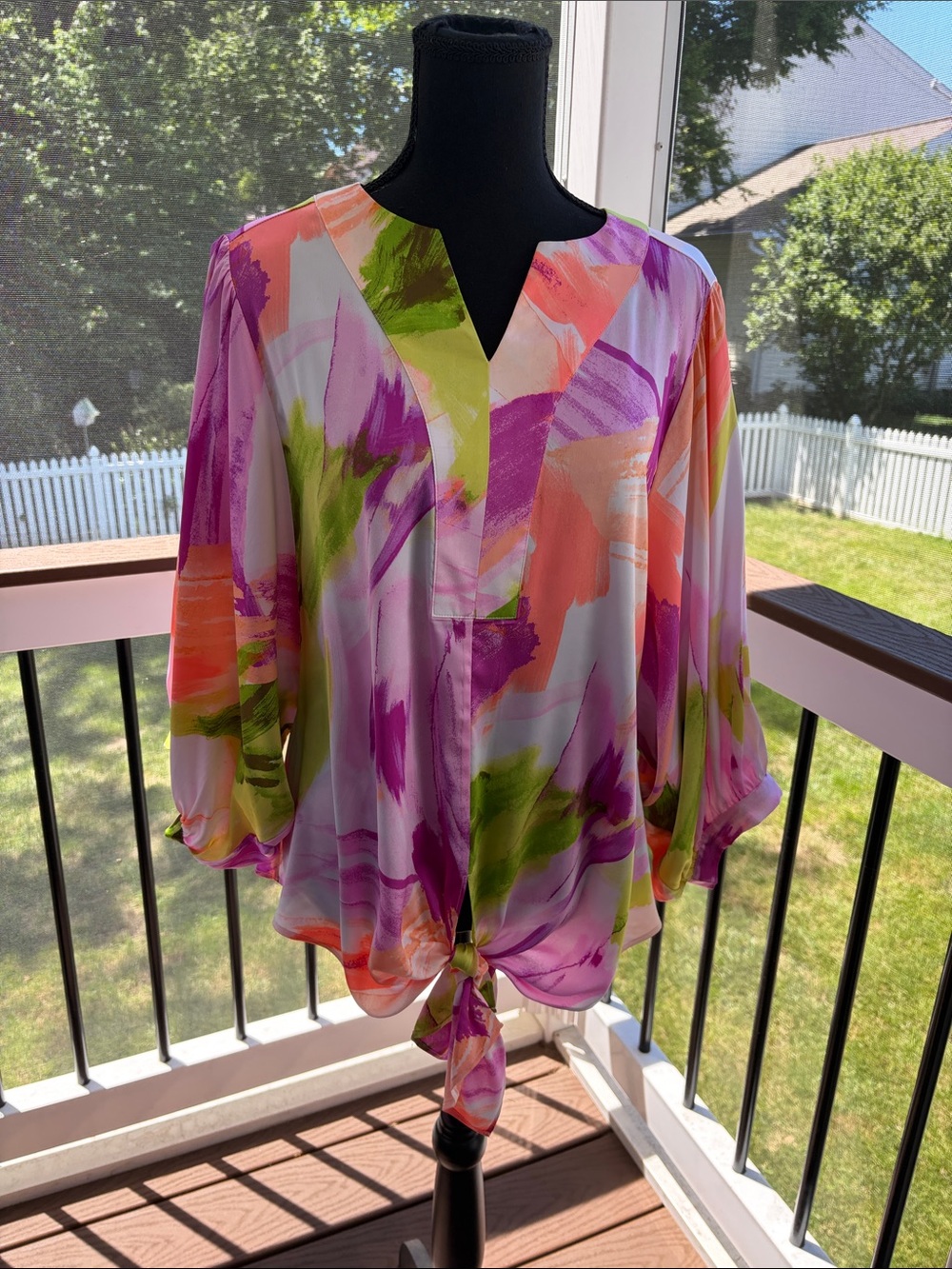 Chico's Multicolor Brushstroke Tie-Front Blouse